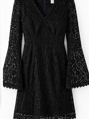 Esley Black Lace Bell-Sleeve Dress Crochet Large